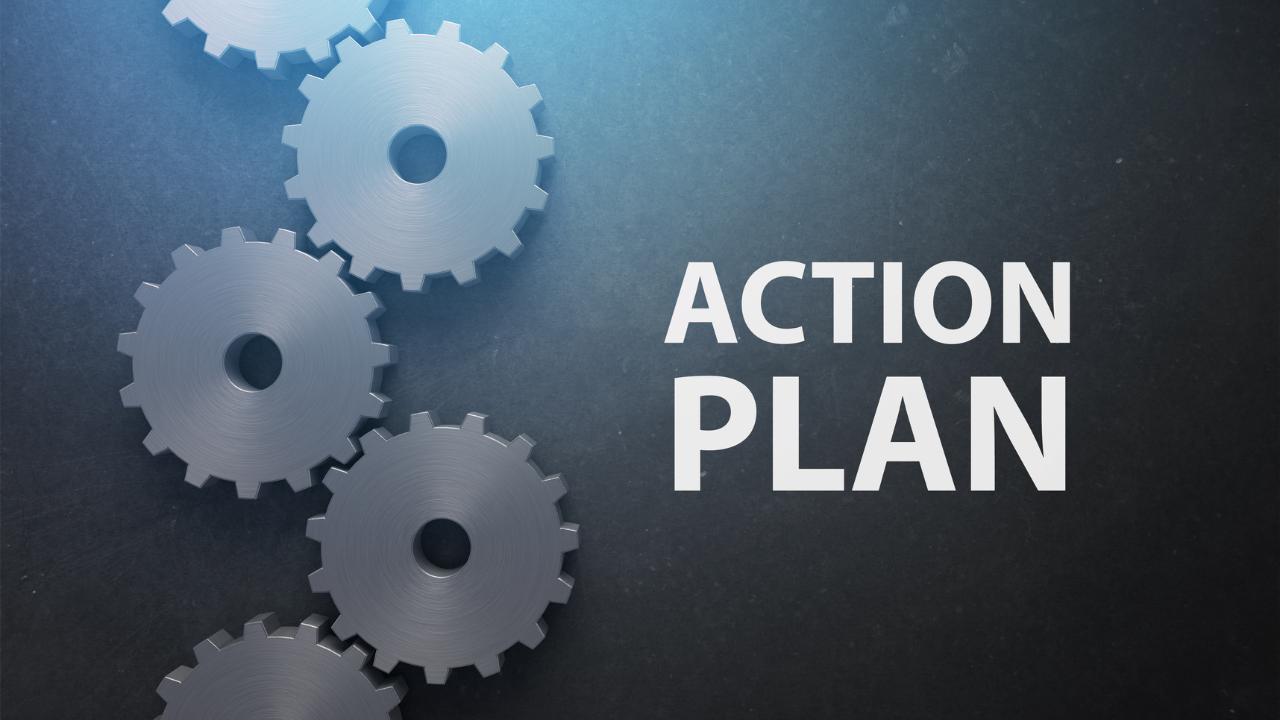 action planの文字と歯車